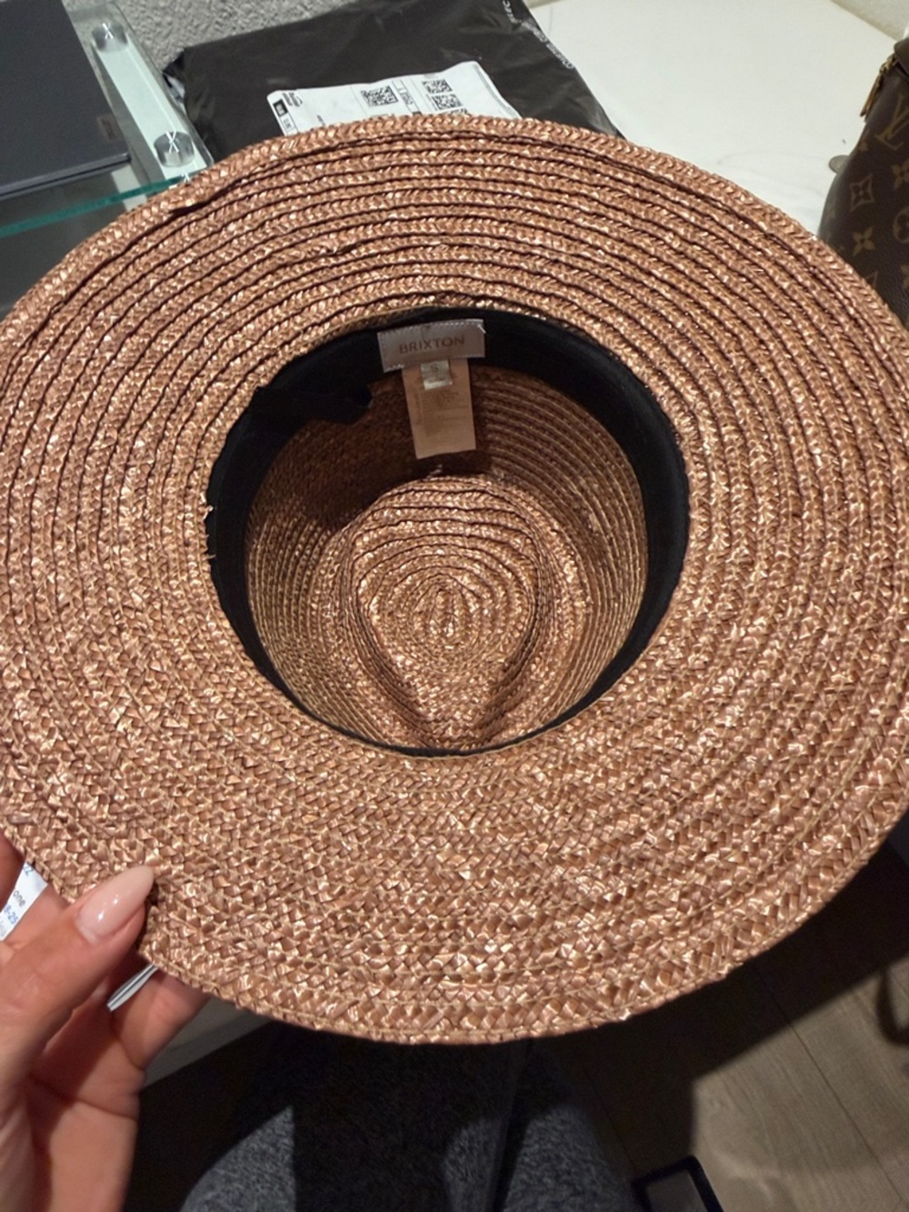 Brixton Brown Straw Fedora Hat with Brown Band - Picture 2 of 4